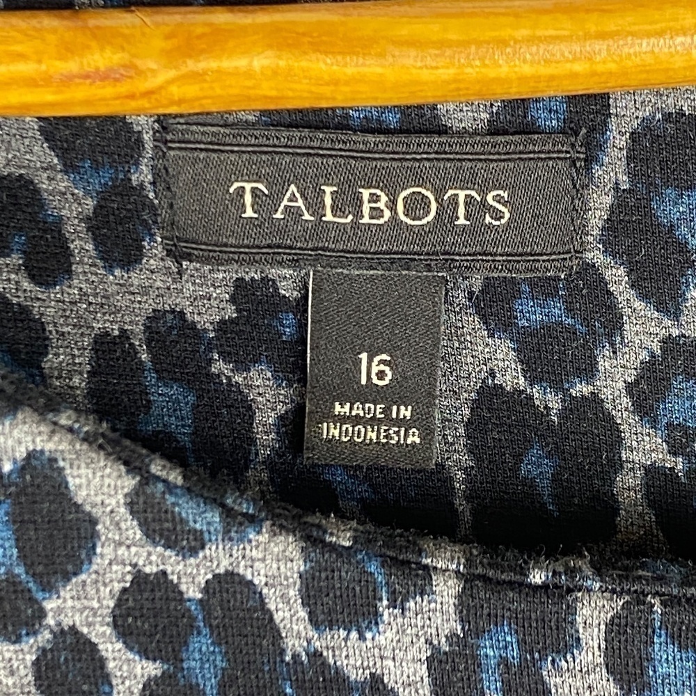 Talbots Womens Sz 16 dress 3/4‎ Sleeve Animal Print A-line knee length grey blue - Picture 10 of 15
